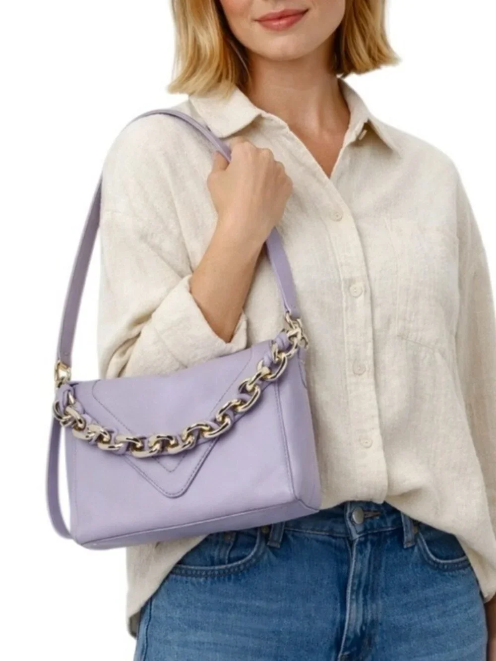 NWT Vince Camuto Leather Lyona Convertible Crossbody Bag Chain Strap in Violet